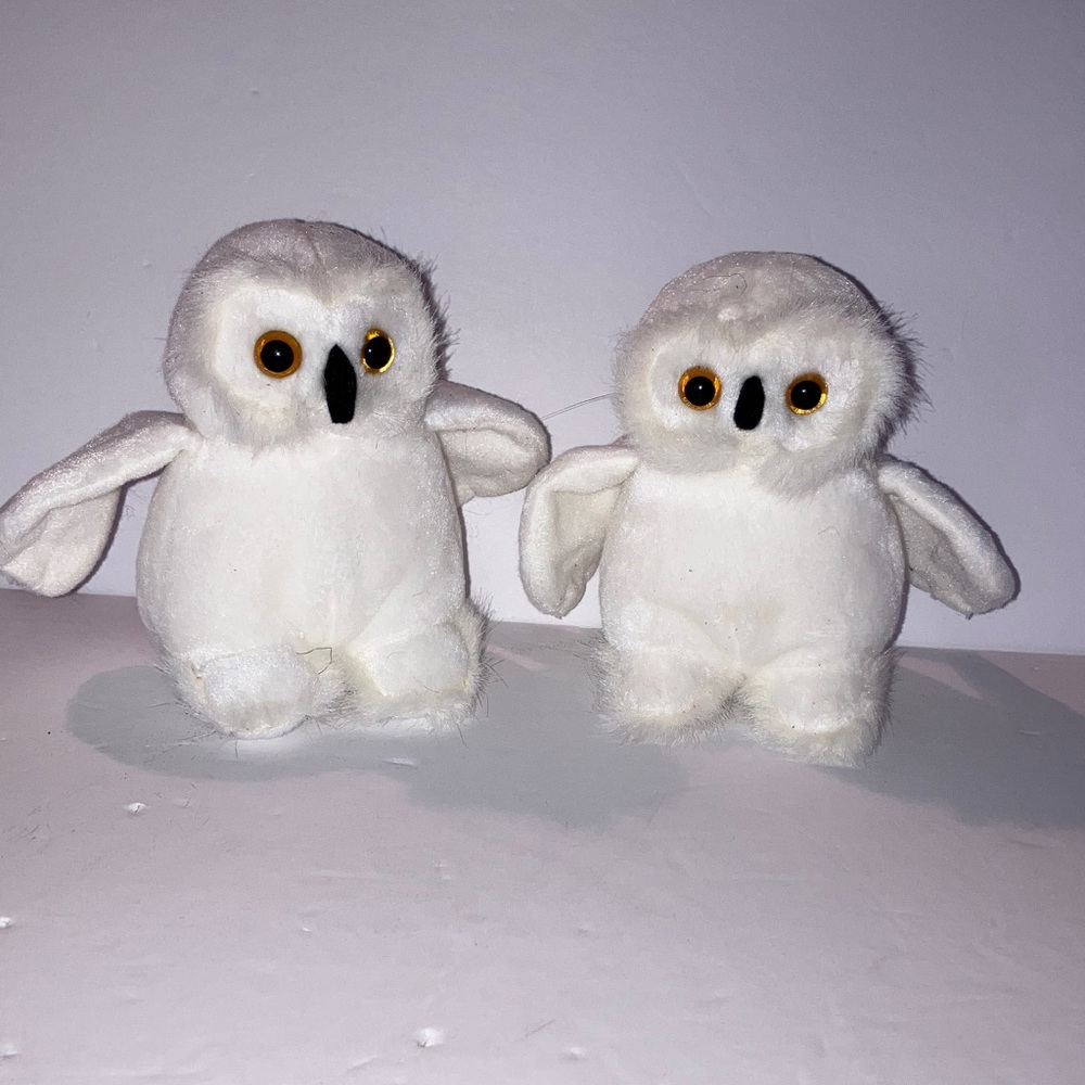 White Snow Owl Pair‎ 4” Bean Bag Plush